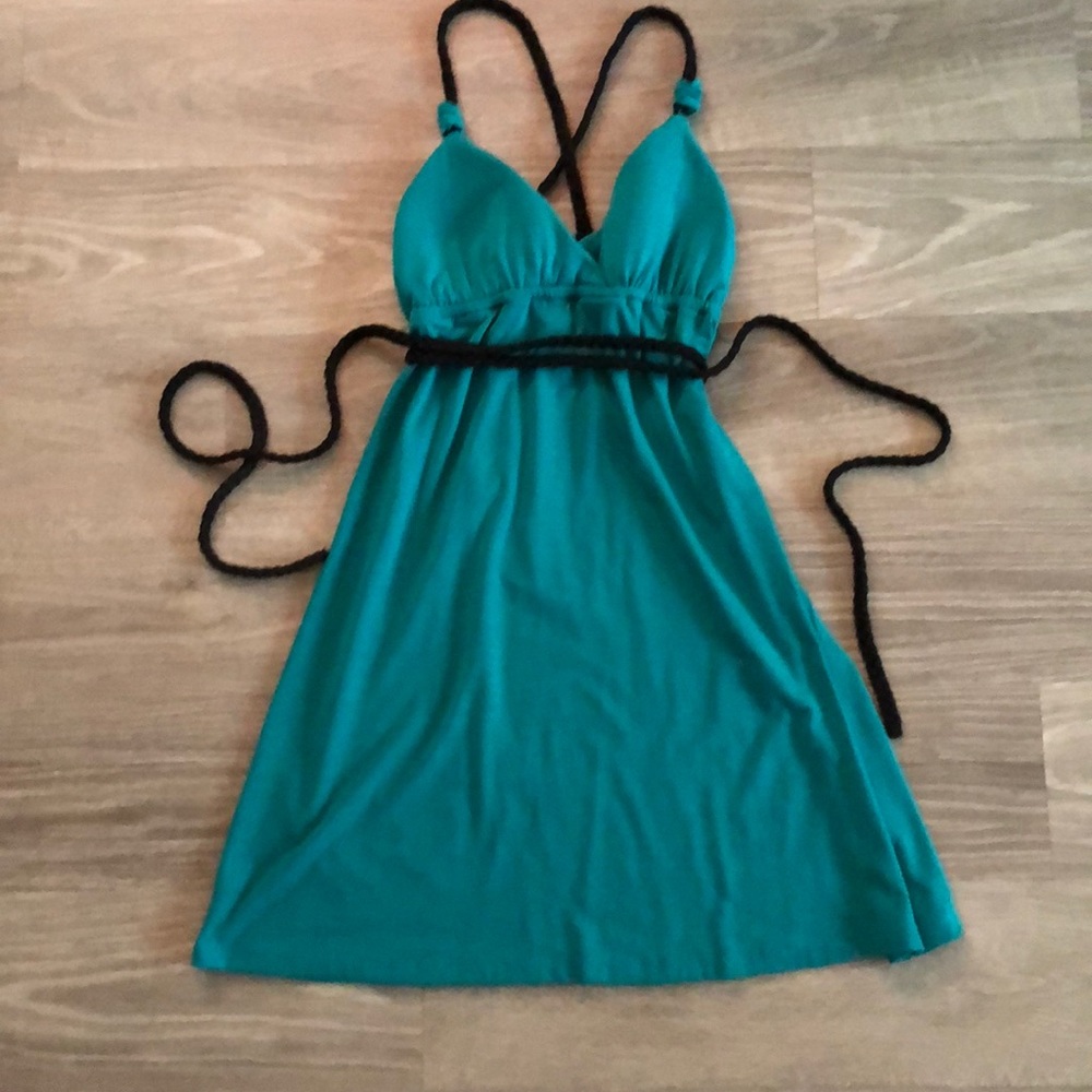 Teal cross back dress with string belt